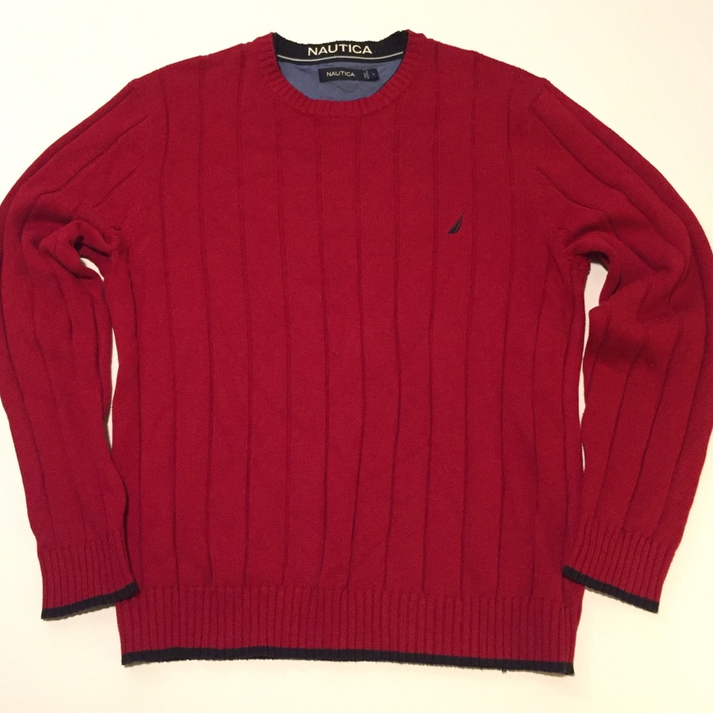 Men’s Nautica Red Crewneck Knit Sweater